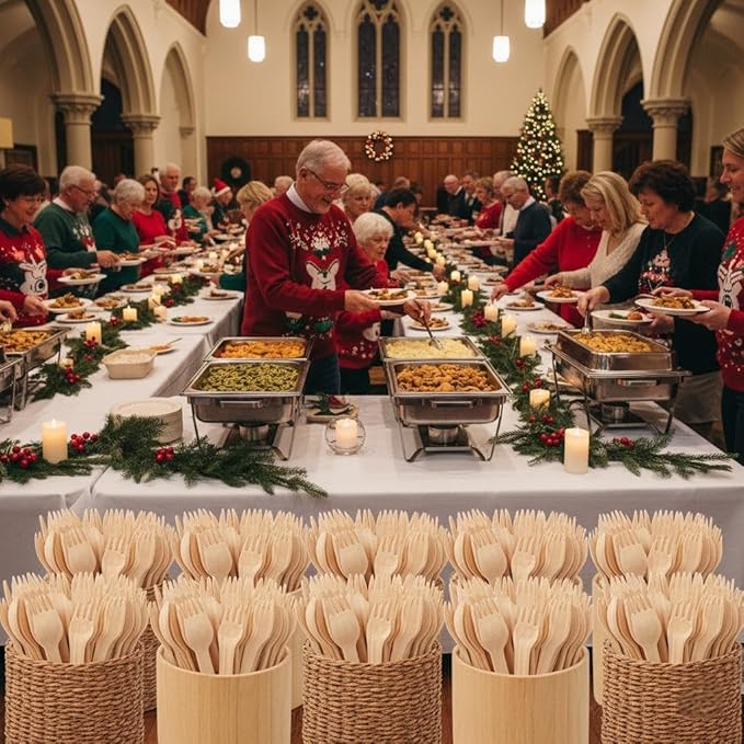 200 Pack Disposable Wooden Forks, 6.2 Inch Compostable Cutlery - Splinter-Free & Sturdy - Biodegradable Utensils Bulk for Weddings, Parties, Catering Services, Events, Camping & Office Lunch