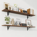 RICHFOCUS Floating Shelves for Wall Decor, 47.3W x 8D Shelves Set of 2, 8 Inch Deep Rustic Wood Shelves Wall Mounted with Brackets, Long Floating Shelves for Living Room Bedroom Kitchen, Walnut