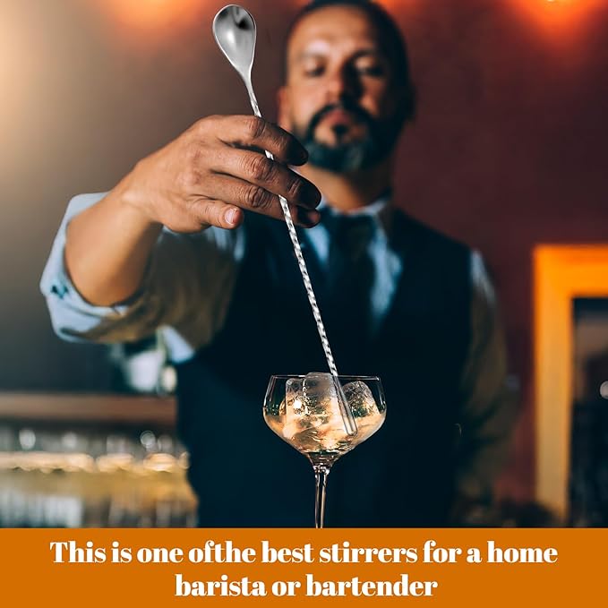 12 Pcs 12 Inches Bar Spoons Stainless Steel Mixing Spoons Spiral Pattern Long Drink Stirrer for Cocktail Shaker, Silver