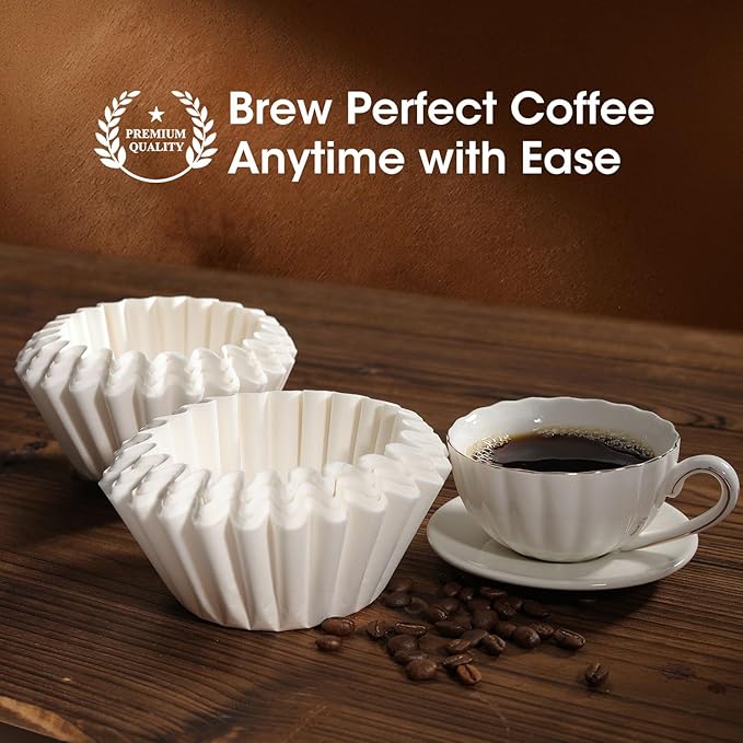 Basket Coffee Filters 8-12 Cup, 200 Count Flat Bottom Paper Filters for Drip Coffee Makers, Compatible with Mr. Coffee, BLACK+DECKER, Cuisinart, White