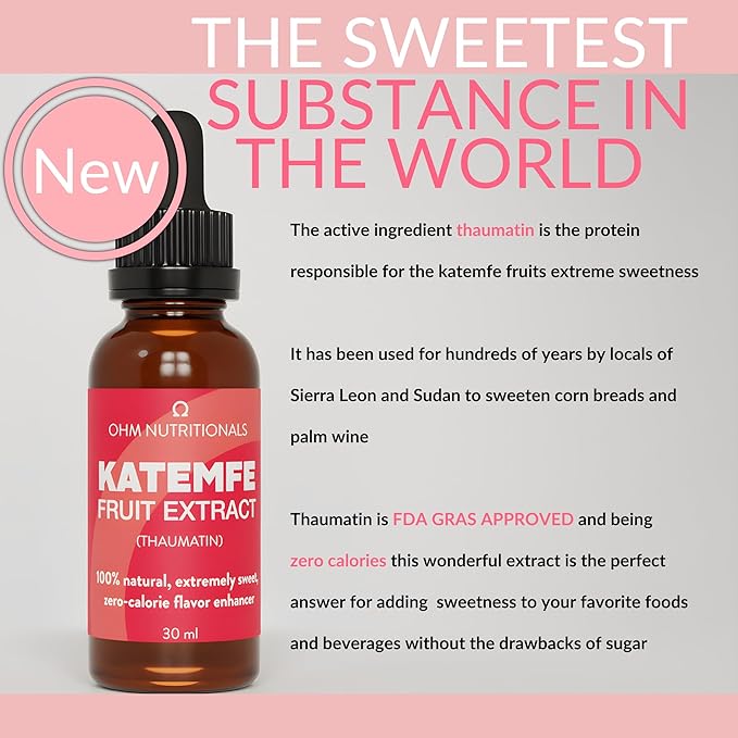 OHM NUTRITIONALS Katemfe Fruit Extract - 100% Natural, Extremely Sweet, Zero-Calorie Flavor Enhancer perfect substitute to Monk Fruit Sweetener no erythritol