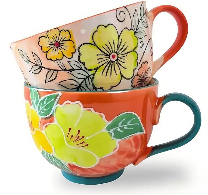 Delove Ceramic Coffee Mugs,Set of 2, 17 oz Large Porcelain Cups for Tea, Milk, Cereal, Cappuccino,Latte, Office and Home Use,Dishwasher and Microwave Safe (2 PACK-2)
