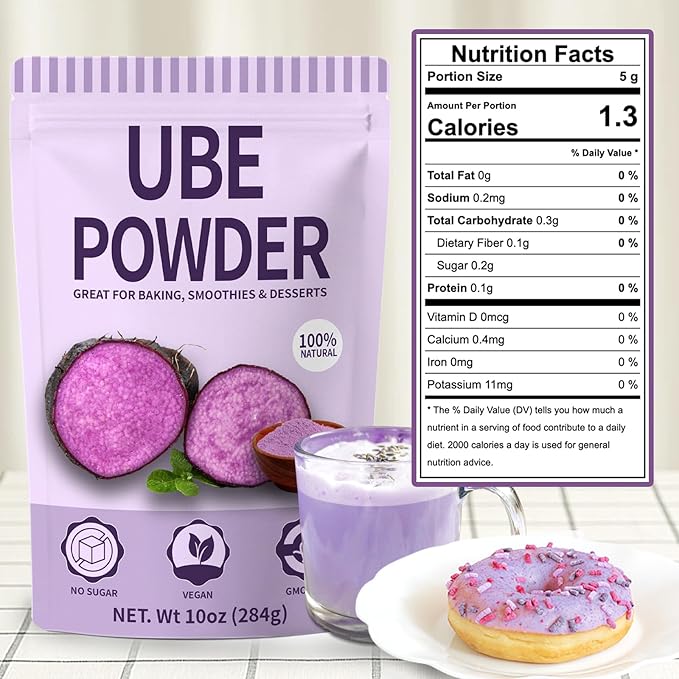 10oz Pure Natural Purple Ube Powder, Yam Powder for Baking, Purple Sweet Potato Food Coloring Powder, No Sugar, Vegan & Sourced Superfood for Smoothies, Drinks & Desserts