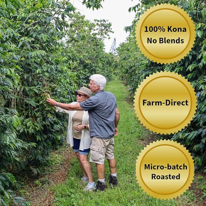 KONA EARTH 100% Kona Coffee, Classic Medium Roast, Whole Bean, 1 lb (16oz) Farm-Direct, Authentic Hawaiian Kona Coffee beans from Hawaii’s Big Island, Micro-Batch-Roasted