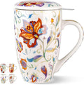 GBhome Tea Mug with Infuser and Lid, 18 Ounce Large Ceramic Loose Leaf Cup, Microwave, Dishwasher Safe, Perfect for Tea Lovers