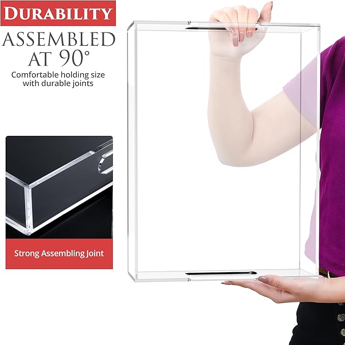 Acrylic Tray 16x12 with Cut Handles - Spill Proof Decorative Tray is an Ideal Countertop Organizer for Living Rooms, Ottoman Coffee Tables, Offices, Kitchens & Serving Guests
