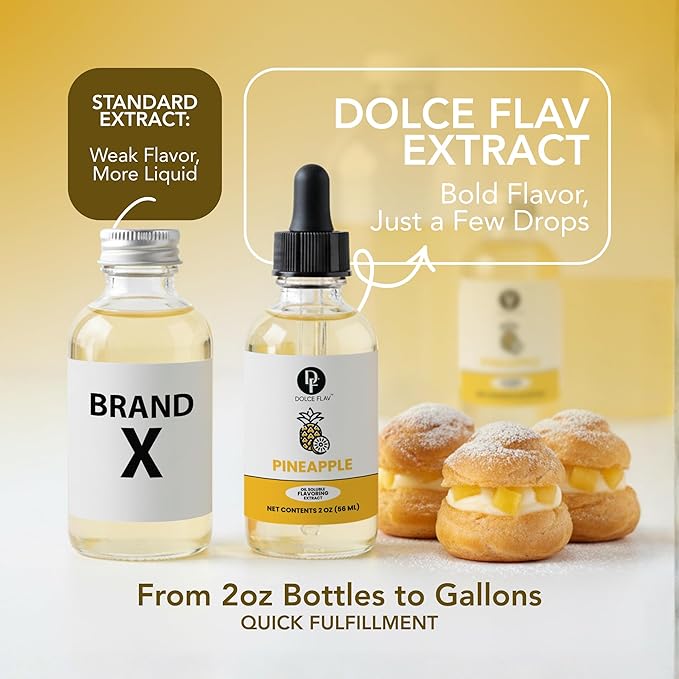 Dolce Flav Pineapple Extract – 2 Ounce Oil-Soluble Kosher, Sugar-Free, Concentrated Tropical Flavor for Candy, Chocolates & Desserts, Includes Measured Dropper
