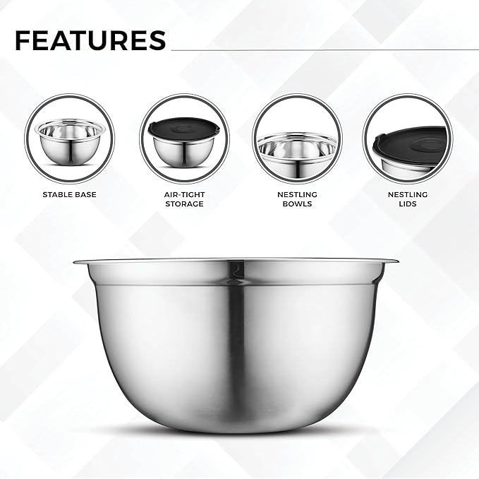 Avador Premium Stainless Steel Mixing Bowls, Set of 7 EXTRA Large Stainless Steel Mixing Bowl Set, Easy To Clean, Space Saving, Great for Cooking, Baking, Prepping (0.25, 1, 1.5, 3, 4, 5 and 8 Quart)