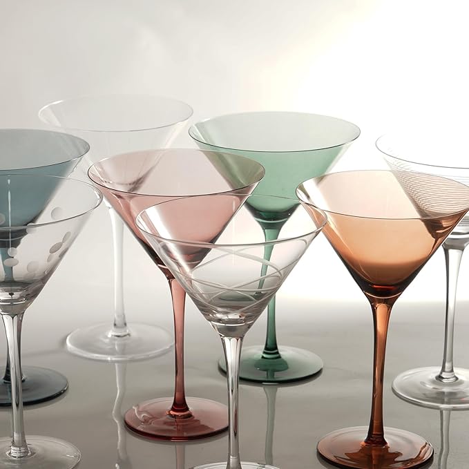 Colored Martini Glasses Set of 4-9 oz, Handmade Premium Crystal Cocktail Glasses, Martini, Cosmopolitan, Manhattan, Gimlet, Pisco Sour, Christmas Gifts for Men Women, Colored