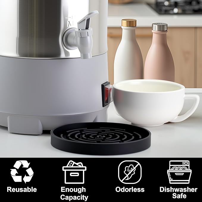 Drip Pan Compatible with Hamilton Beach Coffee Urn, 2 Pack Black Silicone Drip Mat for VONDIOR Gezoss Coffee Carafe and Other Beverage Dispenser