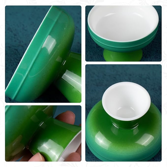 KAMMAK Tea Cup,1.9oz Small Tea Cups for Home, Party, Office, Porcelain Tea Cup Set, Emerald Green Ceramic Teacup, Chinese Kungfu Tea Set for Hot/Cold Drink