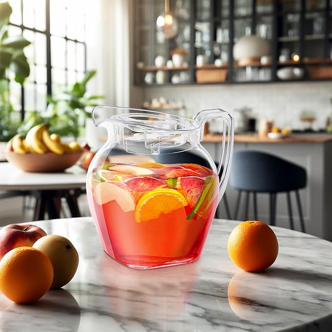 Amazing Abby - Vively Grand - Plastic Pitcher (96 oz, 3 Quart), Clear Water Pitcher with Lid, Fridge Jug, BPA-Free, Shatter-Proof, Great for Iced Tea, Sangria, Lemonade, Juice, Milk, and More
