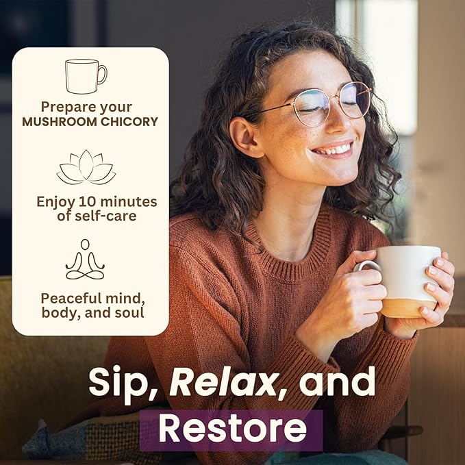 SAYUU Mushroom Chicory Blend – Caffeine-Free Coffee Alternative with Lion's Mane, Reishi, Turkey Tail – Supports Digestion, Focus & Immunity – Vegan & Eco-Friendly, 30 Servings