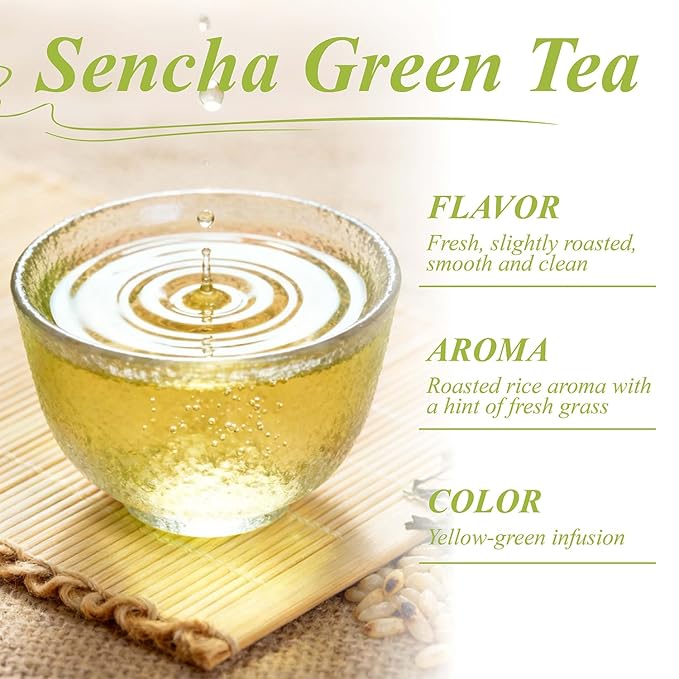 WT WEETEE Sencha Green Tea Bags 100 Count, Unique Roasted Rice Aroma, Non-Bitter & Refreshing Steamed Green Tea, Natural Caffeine & Antioxidant, Good for Hot Iced Cold