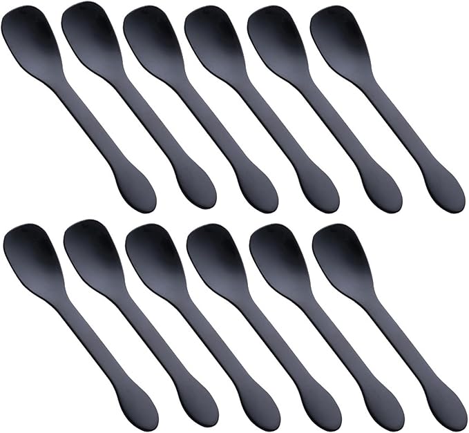 100 PCS Mini Plastic Spoons, Disposable Ice Cream Dessert Tasting Spoons, Suitable for Cake Jelly Pie Yogurt (Black)