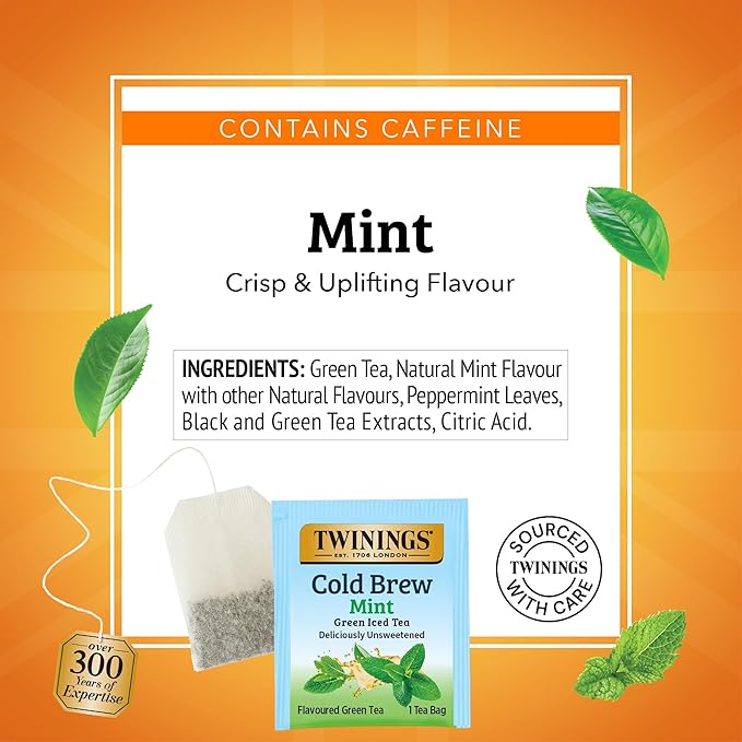 Twinings Mint Green Cold Brewed Iced Tea Bags, 20 Count (Pack of 1), Unsweetened Flavoured Green Tea, Caffeinated, 20 Teabags
