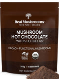 Real Mushrooms Organic Hot Chocolate Mix with Reishi, Turkey Tail, Chaga, Shiitake, Maitake – Cacao Powder Organic Mushroom– 5 Defenders Mushroom Cacao Powder, Vegan, Gluten-Free, 15 Servings