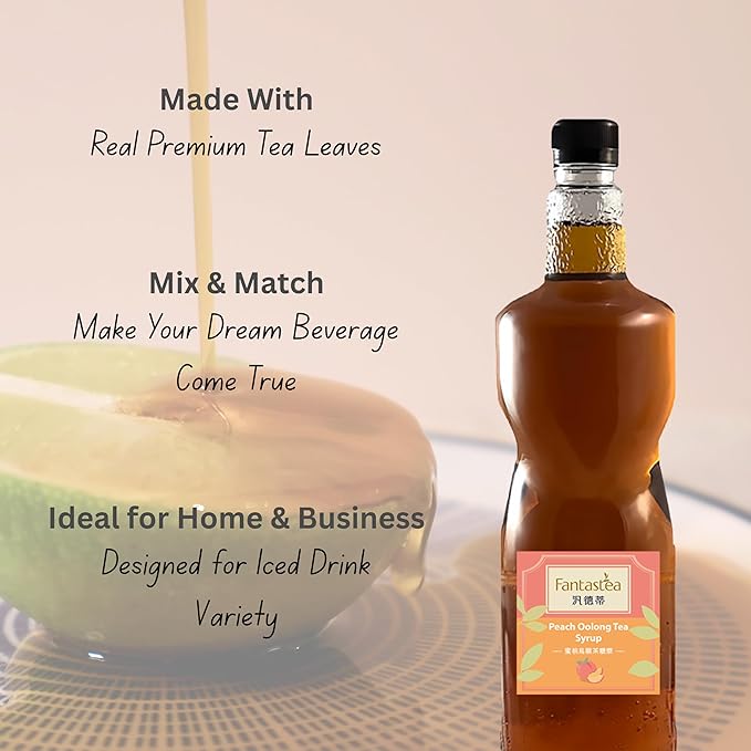 Dong Jyue Peach Oolong Tea Syrup – Made with Real Tea – 1 Liter Bottle – Taiwan Oolong Tea & Juicy Peach Flavor – Premium Syrup for Iced Tea, Sparkling Drinks, Boba & More – Commercial Use – 1 Pack