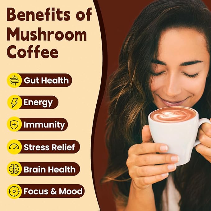 Mushroom Coffee 11 in 1 Adaptogenic Mushroom Blend with Ashwagandha KSM-66,Lions Mane,Reishi,Turkey Tail Vanilla Instant Mushrooms Coffee for Boost Energy,Focus,Sugar-Free,30 Servings