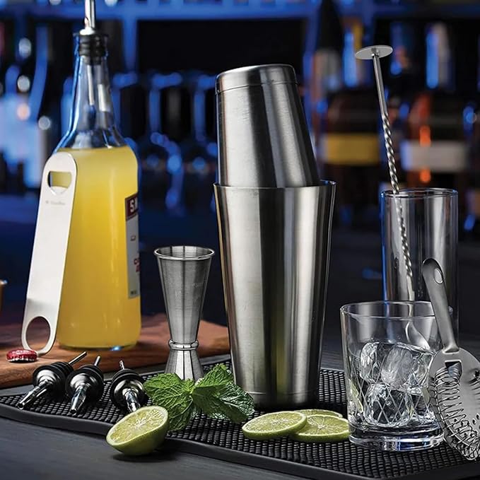 Cocktail Shaker Boston Shaker Set 15 Pcs Professional Bartender Kit Bar Shaker Stainless Steel Drink Shaker Bartending Martini Shaker Tin with 18oz&28oz Mixed Alcohol Shaker Tool for Beginner(Silver)