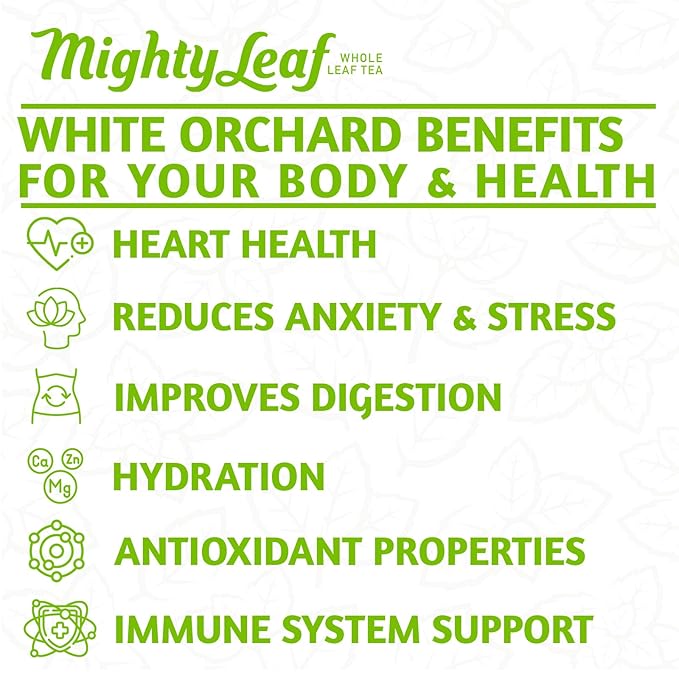 Mighty Leaf White Orchard White Tea – 100 Count Foil-Wrapped Silken Tea Pouches – Delicate Whole Leaf Blend with Tropical Fruit & Melon – Premium White Tea for Hot or Iced Brewing