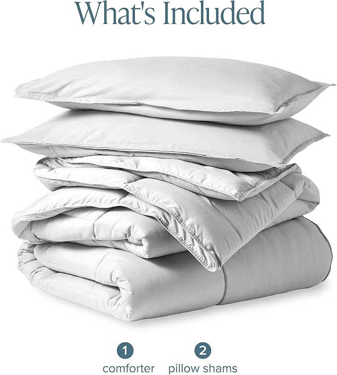 Bare Home Comforter Set - Full Size - Ultra-Soft - Goose Down Alternative - Premium 1800 Series - All Season Warmth (Full, Cloud Grey)