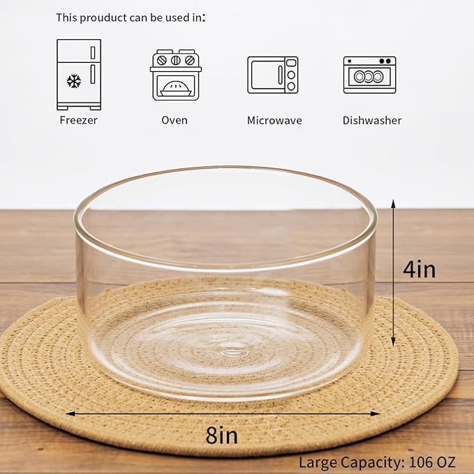 Large Salad Bowl, 8 Inch Trifle Bowl Glass Versatile Mixing and Serving Bowl for Laying Ice Cream,Cake,Cupcake,Salad,Fruit,Baking,Dessert and Party Diy, Microwave Safe