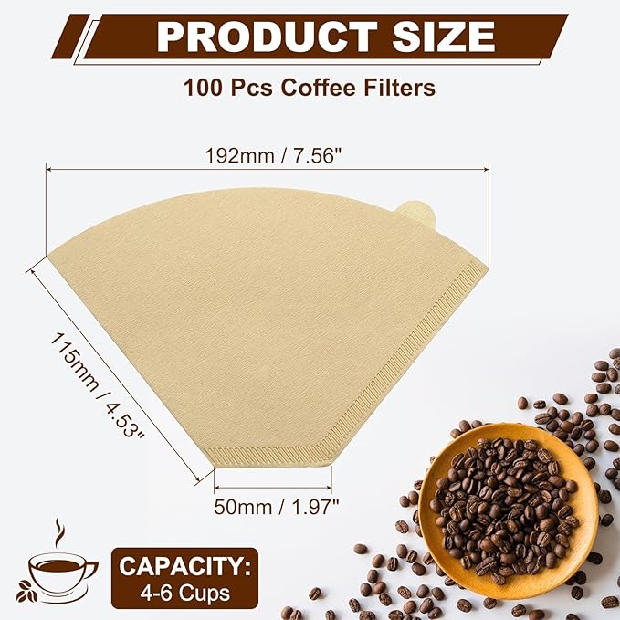 uxcell 100Pcs Coffee Filters, Disposable Fan-Shaped Paper Filter for 4-6 Cups, Suitable with Home Office Use and Drip Coffee Maker, Wood Color(U1O3)