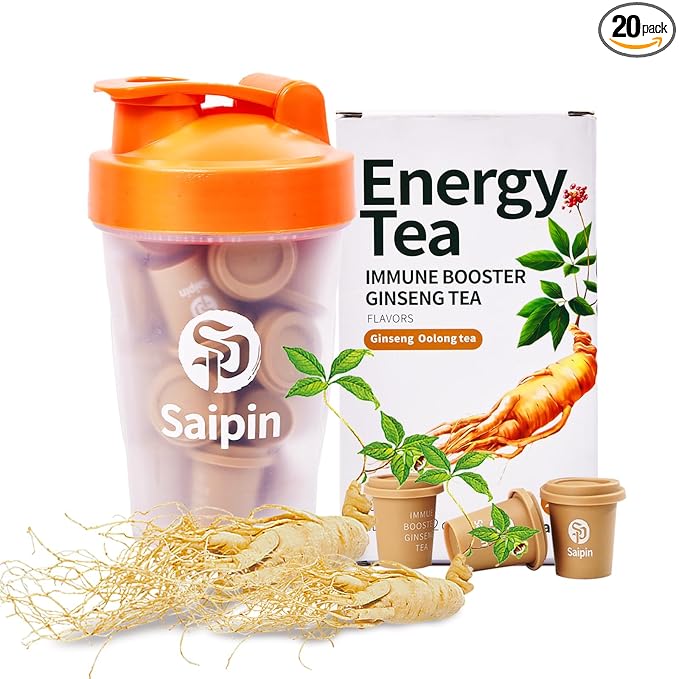 SAIPIN Ginseng Tea, 20 Pack 100% Pure Organic Ginseng Powder, No Additives, Non-GMO, Premium Instant Tea, Kidney, Energy & Immune tea for Women & Men, freeze-dried powder, Hot And Cold Soluble