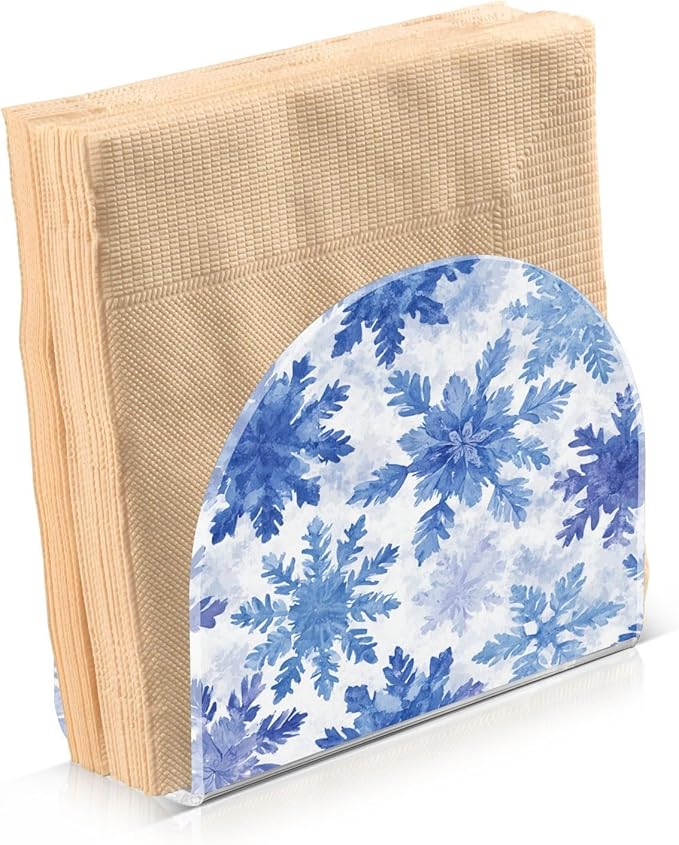 Watercolor Blue Snowflakes Napkin Holder for Table Paper Cocktail Napkin Holders for Kitchen Dinning Acrylic Dinner Napkin Dispenser for Dinner Home Decor Bar 2 Pack