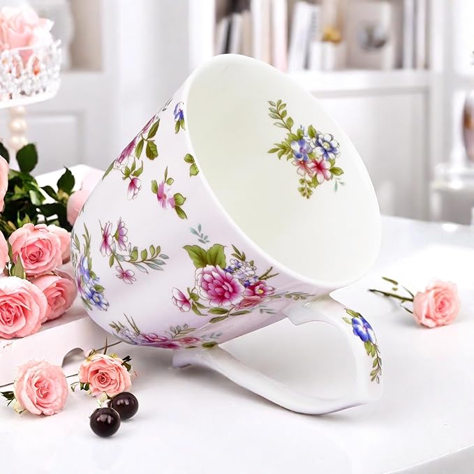 13oz Bone China Floral Mug Bone China Coffee Mugs Bone Teacup Christmas Mugs Birthday Gifts for Women Mom Friends Coworker