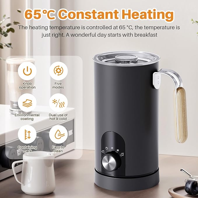 Electric Milk Frother,5-in-1 Milk Steamer with Touch Control,350ml Automatic Warm and Cold Foam Maker,Milk Warmer for Coffee,Latte,Cappuccinos Macchiato,Hot Chocolate,Anti-burn Propeller