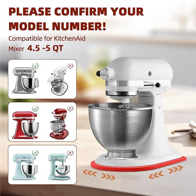 Mixer Slider Compatible with 4.5-5 QT Kitchen Aid Stand Mixers, Kitchen Countertop Storage Mover Sliding Caddy Mixer Slider Mat for Kitchen Aid Stand Mixer Accessories Attachment (Pine Wood - Red)