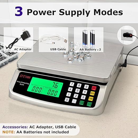 110lb/50kg Food Scale, Large Digital Kitchen Scale with Hold Mode, Tare, PCS, 0.05oz/1g Price Computing Commercial Scale 5 Units, 304 Stainless Steel for Baking, Cooking, Meat, Counting Adapter (Inc.)