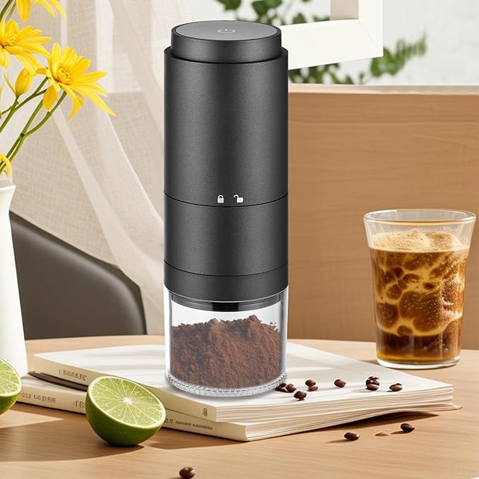 Irishom Coffee Bean Grinder with 38 Grinding Setting, Digital Power Display, 5-blades Ceramic Conical Burr, One Button Start and Auto Stop, Handheld Electric Espresso Grinding Machine