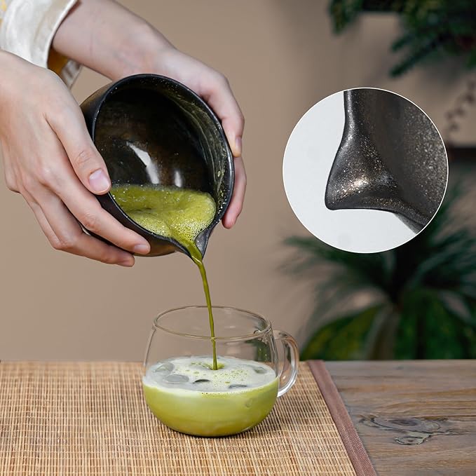 7-Piece Matcha Set with Ceramic Matcha Bowl, Bamboo Whisk (Chasen) & Holder, Sifter, Tea Scoop & Rest, Special Bamboo Tea Mat - Perfect Matcha Kit for Matcha Lovers & Gift Giving, Gilded