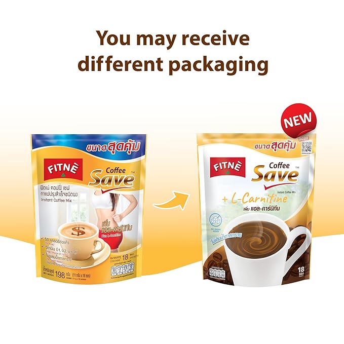 FITNE Instant 3 in 1 Coffee Packets Mix with L-Carnitine for Workout Exercise Vitamin B1 B2 B6 Smooth Blend No Sugar Sucralose Sweetener, 18 Sachets
