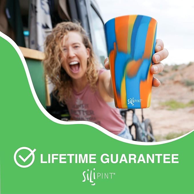 Silipint 16oz Silicone Pint Glass – Unbreakable BPA-Free Reusable Silicone Drinking Cup – Dishwasher Microwave & Freezer Safe – Stemless Glass for Water Coffee Smoothies Canyon Blues