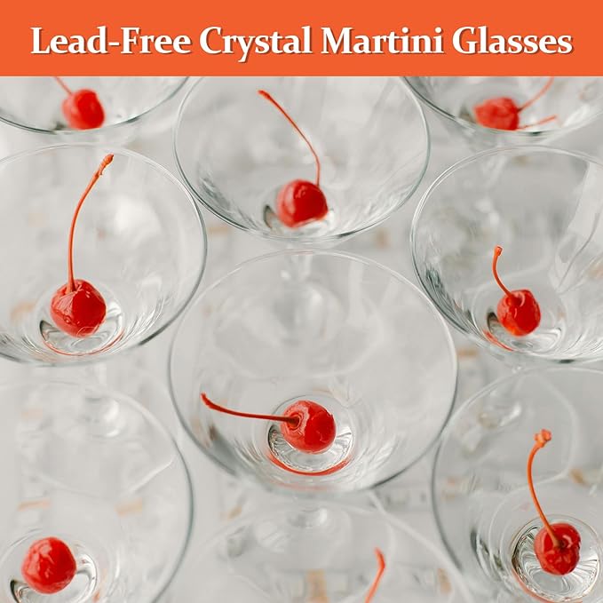 Martini Glasses Set of 4-9 oz, Handmade Premium Crystal Cocktail Glasses, Martini, Cosmopolitan, Manhattan, Gimlet, Pisco Sour, Christmas Gifts for Men Women, Clear