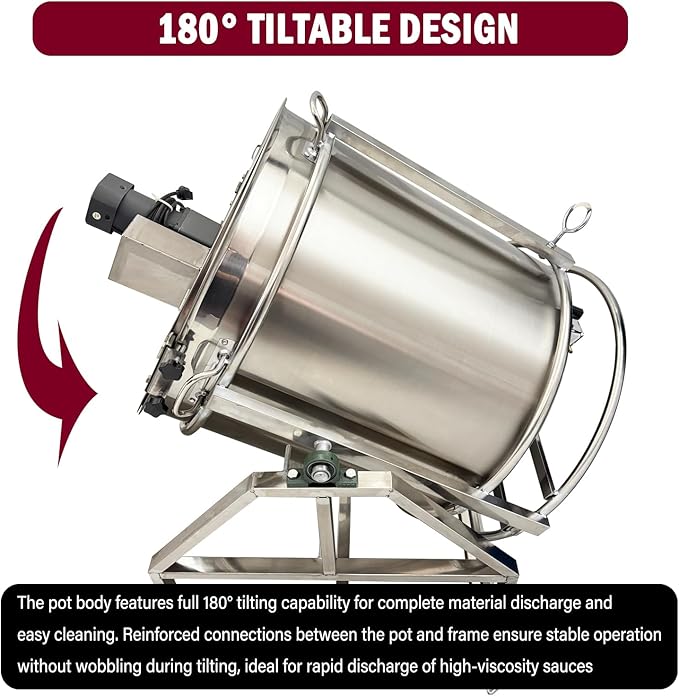 13.2Gal Automatic Hot Pot Base Stir-fry Machine Stainless Steel Stirring Frying Cooking Pot Wok Electric Food Mixer Agitator Hand Tilt Natural Gas Heating Mixing Machine 110V