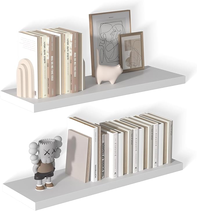 12 Inch Deep Floating Shelves for Wall 2 Pack Floating Shelfs Large Storage Space Wall Decor Display Shelf for Bathroom Living Room Bedroom Kitchen 36" W x 12" D x 1.2" H White