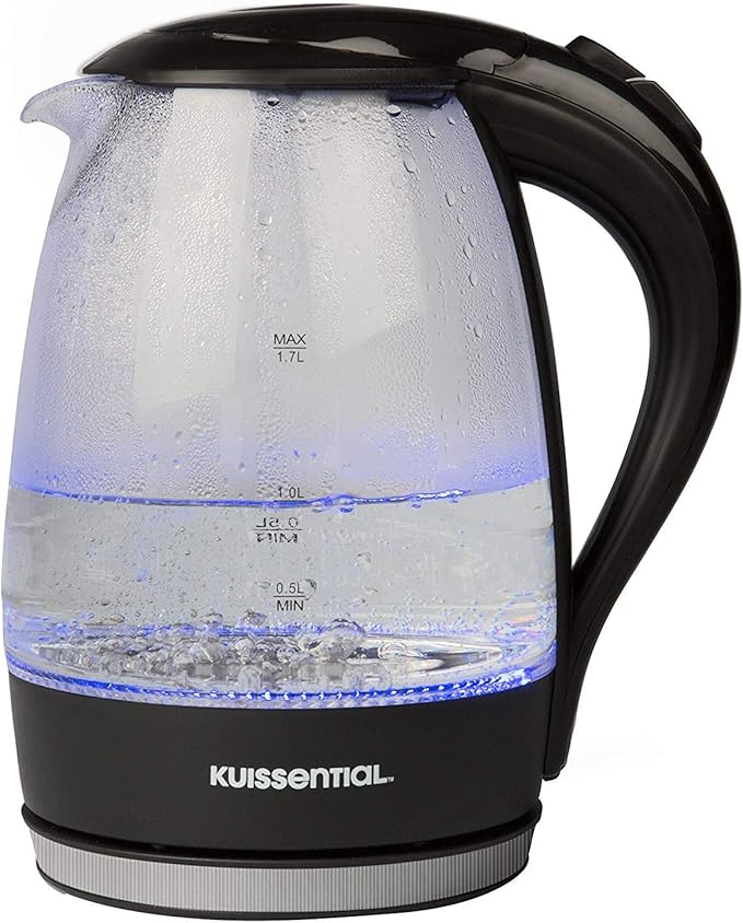 Electric Water Tea Kettle (1.7Liters) -Fast Heating w Auto Shut-Off, Boil-Dry Protection & Cool Touch Handle- Non Slip 360° Rotary Base -30" Cord Wraps into Base for Easy Storage & Cordless Serving