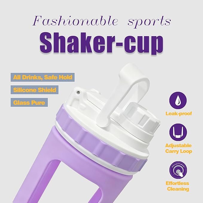 Glass Shaker Cup Odorless BPA Free– Glass Shaker Bottle for Protein 26oz Durable Borosilicate Glass, Leak-Proof & BPA-Free – Ideal for Creamy Protein Shakes, Smoothies & Workout Drinks (Lilac)