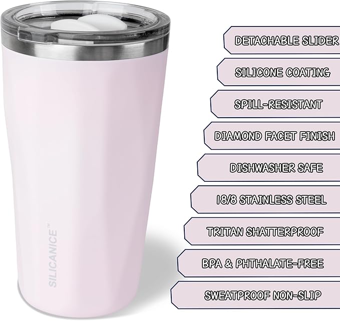 20oz Soft Touch Diamond Tumbler - Double Wall Stainless Steel Vacuum Insulated Coffee Cup With Detachable Slider Lid | BPA Free, Dishwasher Safe, Thoughtful Gift for Her - Light Pink