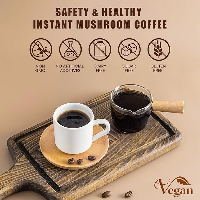 Mushroom Coffee 2000mg, Organic Instant Coffee with 6 Adaptogenic Mushrooms (Lion’s Mane & Turkey Tail), with MCT Oil & Coconut, for Focus, Energy, Digestion & Immune Support, 30 Servings