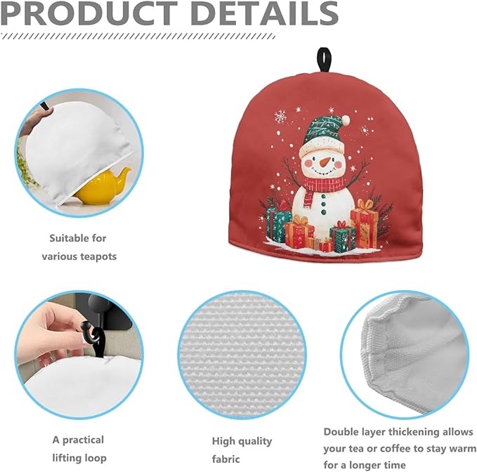 Cute Snowman Large Teapot Cover Tea Cozy for Teapot Insulated Cotton Soft Kettle Kitchen Dust Cover Designed in England Fashion Tea Pot DéCor Cover for Large Medium and Small Teapot Gift