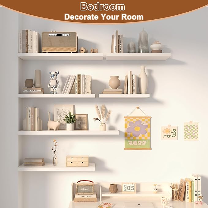 12 Inch Deep Floating Shelves for Wall 3 Pack Floating Shelfs Large Storage Space Wall Decor Display Shelf for Bathroom Living Room Bedroom Kitchen 36" W x 12" D x 1.2" H White