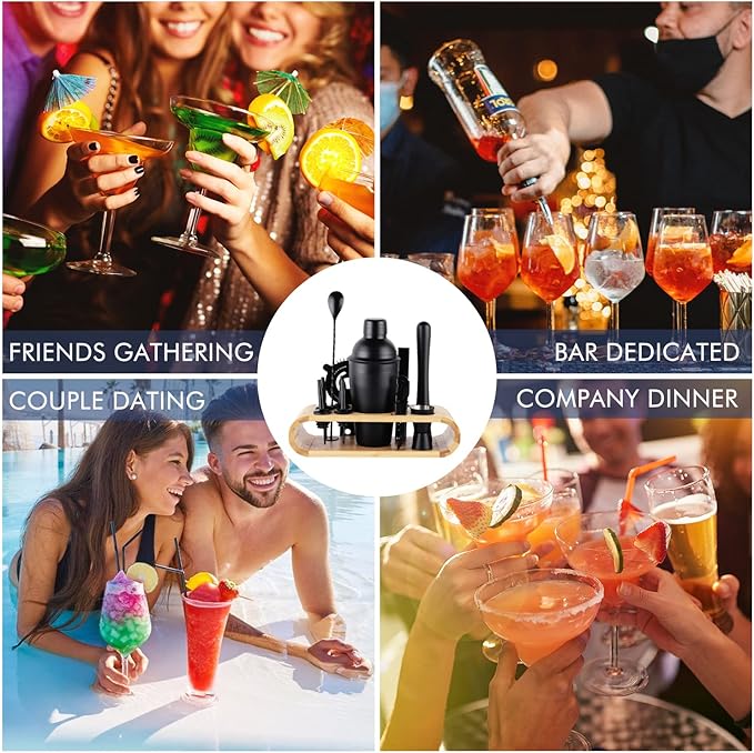 12Pcs-Cocktail Shaker Set Stainless Steel Bartending Kit 18.6oz Cocktail Bar Set Cocktail Mix Drink Making Kit Professional Bar and Home Drink Bar Tools for Bartender (Matte Black, 12Pcs)