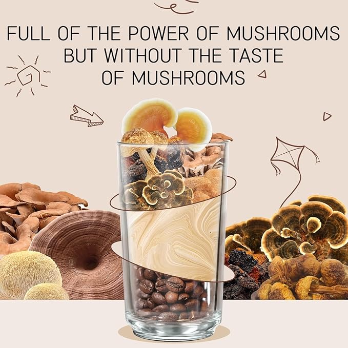 7 in 1 Mushroom Coffee Mix, Instant Latte Coffee Blend Nootropic Cafe Complex with Reishi, Lion’s Mane, Chaga, Turkey Tail, Maitake, Cordyceps for Energy Focus Immune Boost (10 Servings)