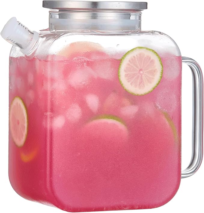 Purefold 1.5 Liter/50 oz Water Pitcher, High Borosilicate Glass Jug with Full Seal Lid and Spout, Leakproof Fridge Door Carafe for Iced Tea, Coffee, Juice, Milk Beverage